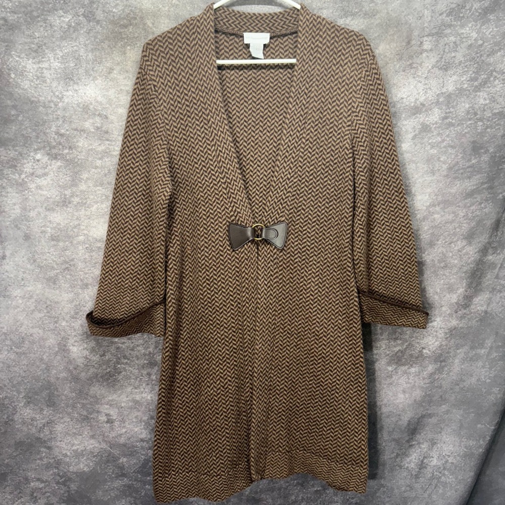 Soft Surroundings Wool Angora Herringbone Coatigan Duster Size M Brown Old Money